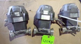 Qty (3) ITT Advantage sanitary stainless 1 inch diaphragm valves w/ pneumatic actuator