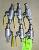 Qty (6) sanitary stainless 1/2 inch hand operated ball valves