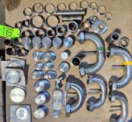 Qty (1) Lot- Various stainless steel components including caps, adaptors, 180 degree and 90 degree