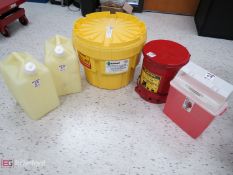 Lot of Hazard Waste Bins, Chemical Safety Equipment