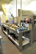 Lot-(3) Benches, (1) Wood Layout Table and (1) Steel Top Bench