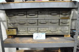 Lot-Grinding Stones with Arbors, Tooling etc. with 18-Drawer Bin Organizer Cabinet