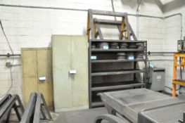 Lot-(3) 2-Door Cabinets and (5) Various Sections of Shelving