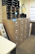 Lot-(5) 4-Drawer File Cabinets, (2) 2-Door Supply Cabinets and (1) 2-Door Glass Cabinet