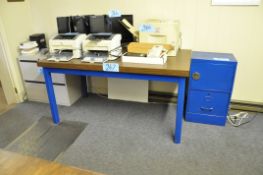 Lot-(2) Desks, (1) Table, (3) Chairs, (1) End Table, (1) Drawer Lateral File, etc.