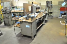Lot-(5) Benches, (5) Shelvings, (2) Short Supply Cabinets, and (1) Cart
