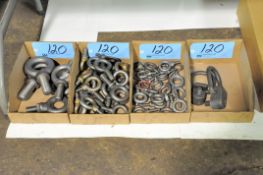 Lot-Various Eye Bolts and Lifting Rings in (4) Boxes Under (1) Table