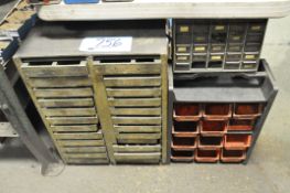 Lot-(3) Various Organizer Bin Cabinets Under (1) Table