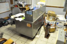 Lot-(1) Steel Lino Desk, (3) Chairs, and (2) Bookcases