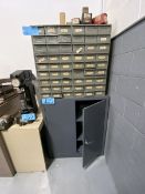 Lot (1) 2- Door Storage Cabinet With Multi Drawer Tool Bin, Includes Fasteners in Bins