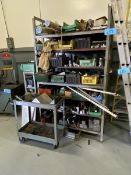 Lot of (2) Various Size Metal Storage Racks Complete with Contents on Shelves
