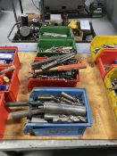 Lot of (4) Bins of Assorted Drill Bits, Taps and End Mills