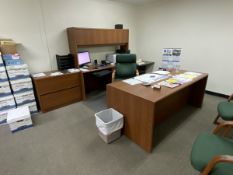 Lot of (1) Office Desk with (1) Computer Table, (1) Filing Cabinet