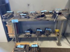 Lot of (1) 64'' L x 22'' W Wood Top Work Bench with 4'' Bench Top Vise Mounted to Table