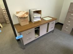 Lot of (1) Office Desk with (1) Filing Drawer Cabinet, (Contents on top and in Drawers Not Included)