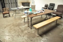 Lot-(2)Wood Tables, (1)Glass Table, (3)Stationary Chairs, (1)Swivel Arm Chair & (5) Folding Chairs