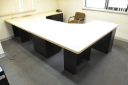 Lot-Wraparound Desk, Bookcase, 2-Drawer Lateral File Cabinet, Artificial Plant, Etc.
