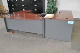 Lot-3-Piece U-Shaped Desk, (2) Swivel Arm Chairs and (2) Artificial Plants