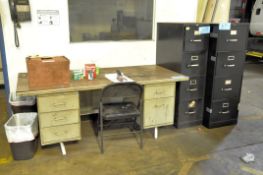 Lot-Desk, (2) 4-Drawer File Cabinets and (4) Steel Frame Sign Boards
