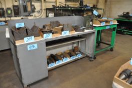Lot-(3) Steel Benches (1 with Lower Fixtures Contents), and (1) Shelving Unit