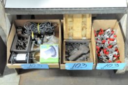 Lot-Stainless Steel Destaco Parts, Hand Stamp Set, and Machine Accessories in (3) Boxes