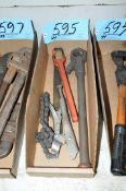 Lot-(1) Strap Style Pipe Wrench, (1) Chain Type Vise Grips and (1) Die Handle in (1) Box