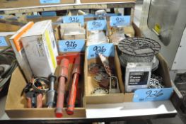 Lot-Various Chains, Lock-Outs, Power Supply, Nozzles, Springs, Stretch Wrap, Etc. in (7) Boxes