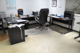 Lot-(2) Desks, (3) Tables, (1) Stand, Bookcase and (6) Chairs in (2) Offices, (Upstairs)