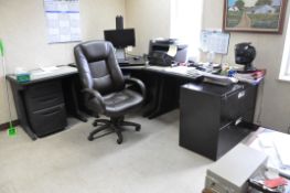 Lot-(3) Desks, (3) Chairs, (2) Bookcases, Various File Cabinets, and Stand in (1) Room