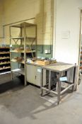 Lot-(3) Sections Shelving, (1) Short Shop Cabinet and (1) Stand