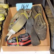 Lot-Ratchet Straps and Large Cloth Slings in (1) Box on Floor Under (1) Table