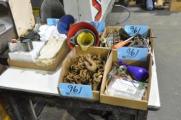 Lot-Chain, Various Hand Tools, Funnels, Gloves, etc. in (5) Boxes