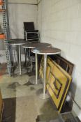 Lot-(4) Round Tables, (2) Banquet Tables and Stack Chairs in the Corner