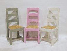 Modern painted rectangular table with cleated end supports, on square section legs and stretchered