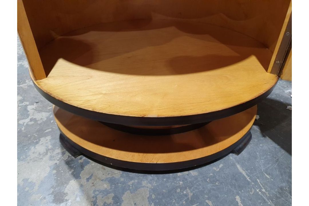 In the manner of Ray Hille, circa 1930, Art Deco cocktail cabinet of circular form, veneered in - Image 6 of 14