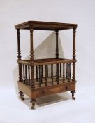 Victorian burr walnut canterbury, the rectangular top with rounded front corners, on turned and