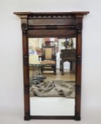 Late 19th/early 20th century mahogany mirror with moulded pediment, turned pilasters, rectangular