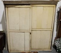 19th century vintage painted pine housekeeper's cupboard with sliding doors, assorted shelves, 210cm