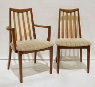 G-Plan teak table and six chairs with cream-coloured seats, on square section tapering front