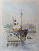 Stuart Beck (20th century) Watercolour Steamship by tall masted ship, signed lower right, 26 x 39.