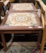 Pair of mid-century modern teak framed coffee tables with tile tops (2)