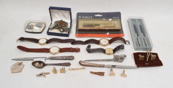 Parker and Papermate pens, three various gent's watches, silver handled paper knife, small