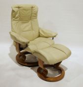 Ekornes 'Stressless' cream leather reclining chair and footstool (2)  Condition ReportSome wear