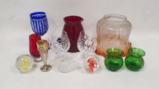 Collection of coloured glassware and other items including a set of Edinburgh crystal glasses,