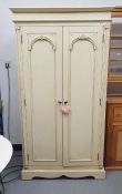 20th century painted wardrobe the framed panel arch doors on serpentine bracket base (93x55x185cm)