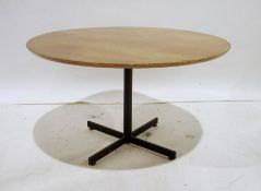 Mid century modern teak circular coffee table on metal supports, 72cm diameter approx.