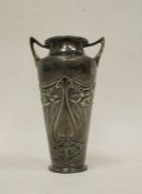 WMF Art Nouveau two-handled vase, shouldered and tapering, embossed sinuous floral sprays stamped (B