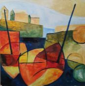 20th century Cornish school  Pair of watercolours  Fishing boats in harbour, initialled lower