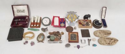 Quantity of collectables to include Union photograph case, floral embossed, AA car badge, No.