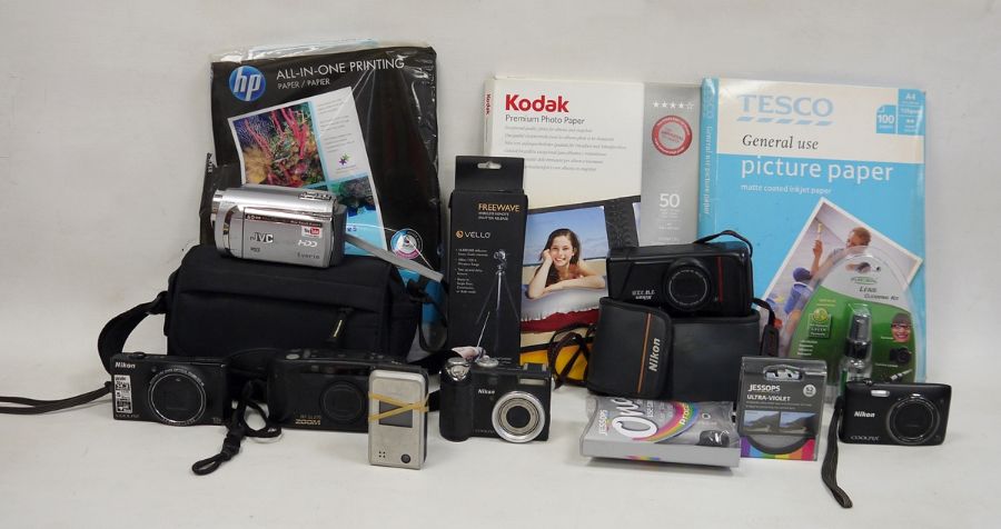 JVC Everio HDD camcorder, three various Nikon Coolpix camera's, Nikon TW Zoom camera, and a Vello